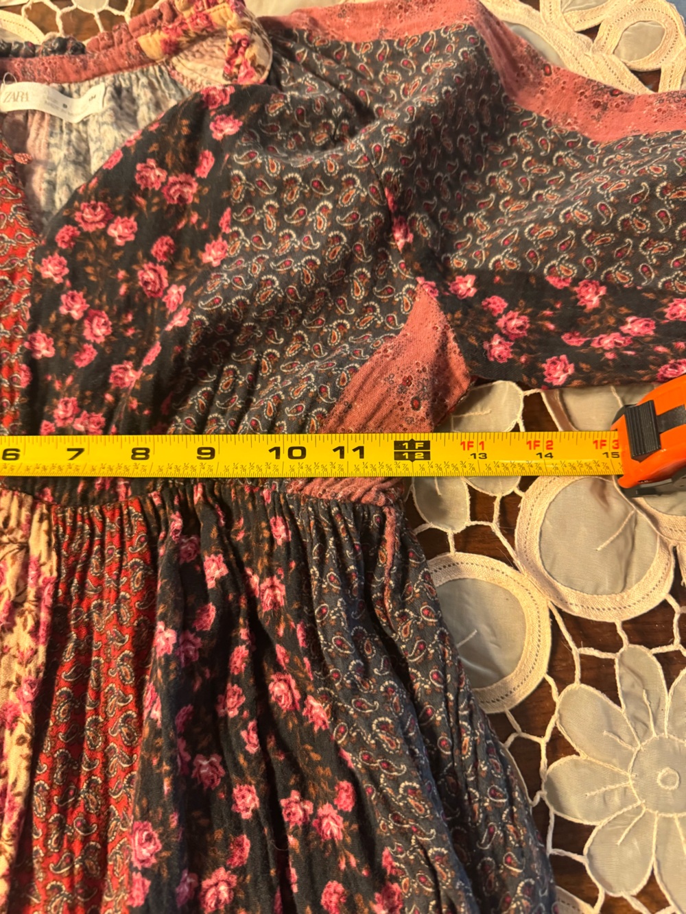 Zara Girls Patchwork Floral Prairie Boho Babydoll Dress Size 9 134 Western B9 - Picture 9 of 9